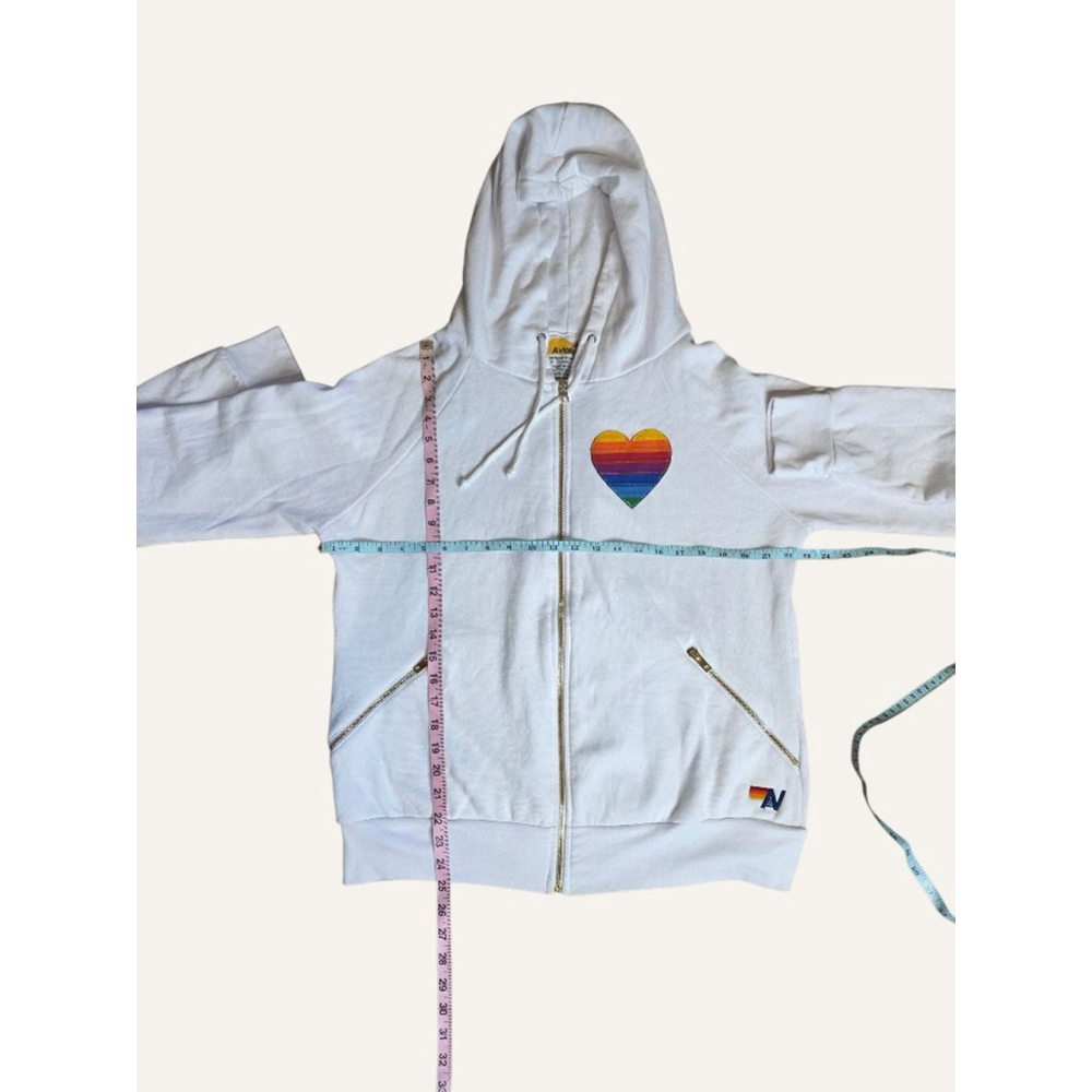 Women's Aviator Nation White Rainbow Heart Full Zip Hoodie unisex size Large - Picture 3 of 8